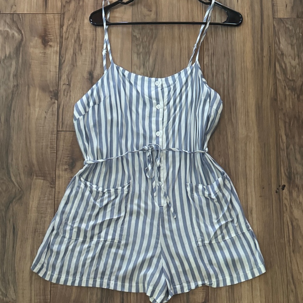 Forever 21 Blue and White Striped Sleeveless Romper